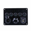 5 Gang Campervan RV 12V LED Light Switch Control Panel Voltmeter USB Charger CW - Green