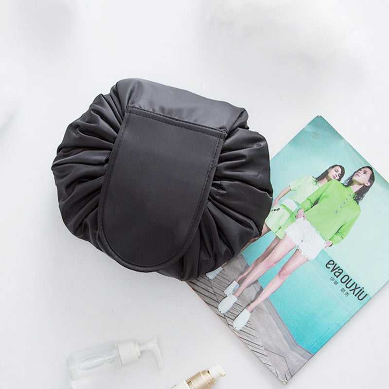 Portable Makeup Drawstring Bags Storage Travel Pouch Cosmetic Bag - Black