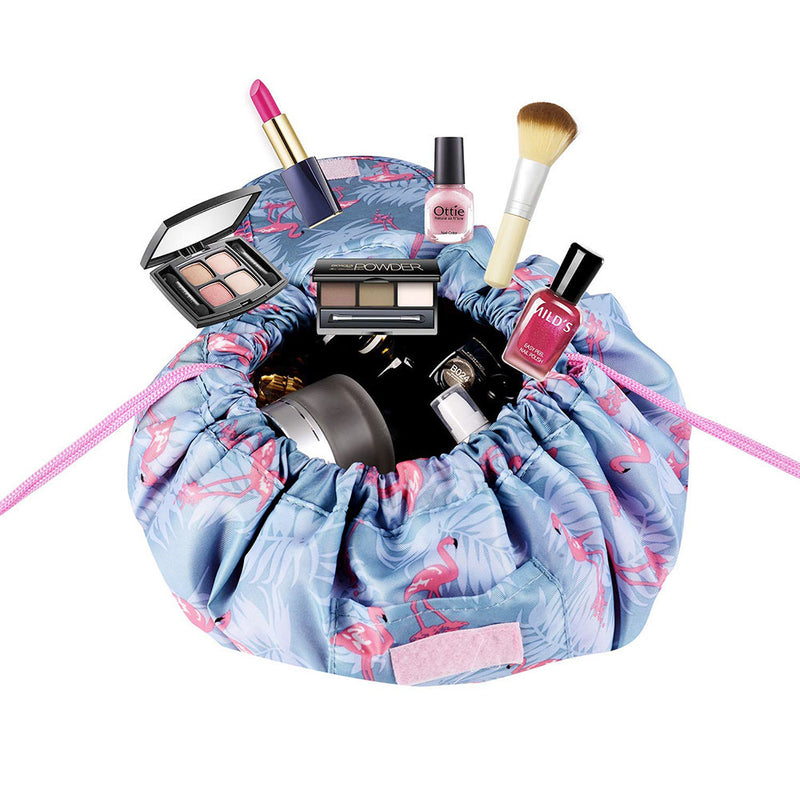 Portable Makeup Drawstring Bags Storage Travel Pouch Cosmetic Bag - Blue