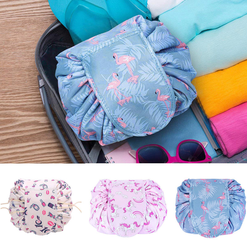 Portable Makeup Drawstring Bags Storage Travel Pouch Cosmetic Bag - Blue