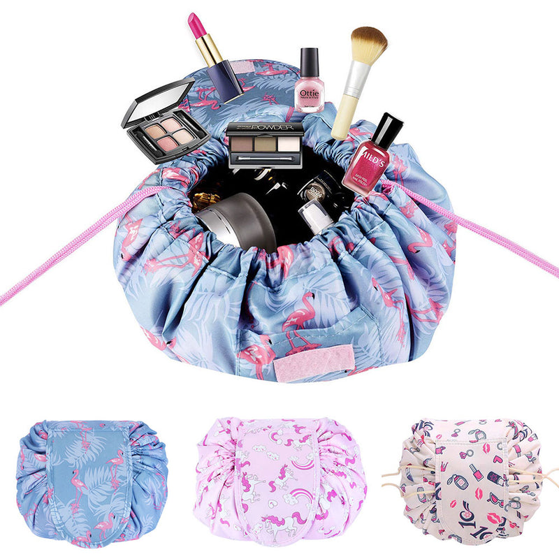 Portable Makeup Drawstring Bags Storage Travel Pouch Cosmetic Bag - Blue