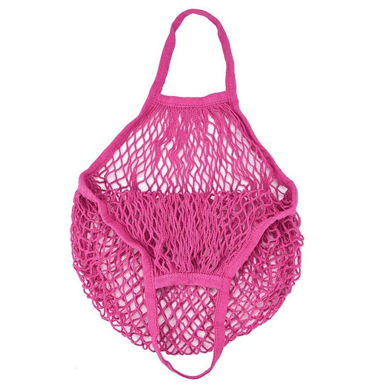 Reusable Mesh Net Turtle Bag Braided Shopping Fruit Storage Handbag Totes - Rose Red