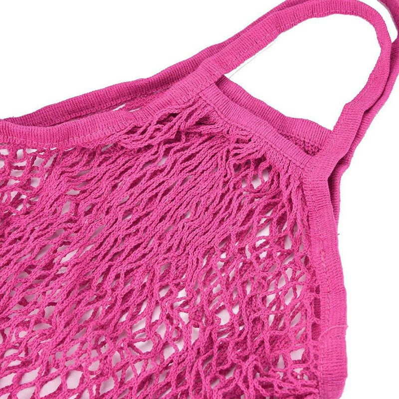 Reusable Mesh Net Turtle Bag Braided Shopping Fruit Storage Handbag Totes - Rose Red