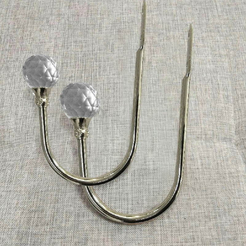 2 pcs Window Curtain Hold Backs Tie Back Hooks Crystal Metal Sliver Holdback Holder - Silver