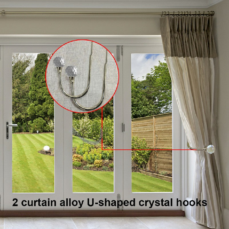 2 pcs Window Curtain Hold Backs Tie Back Hooks Crystal Metal Sliver Holdback Holder - Silver