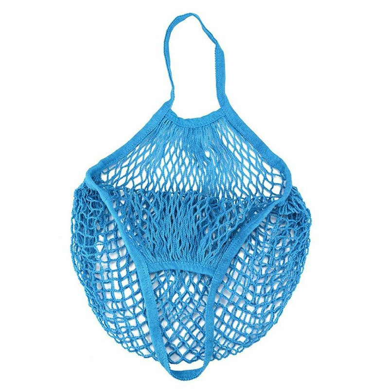 Reusable Mesh Net Turtle Bag Braided Shopping Fruit Storage Handbag Totes - Blue