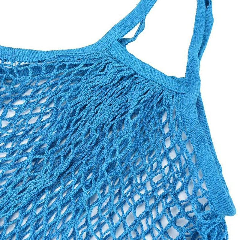 Reusable Mesh Net Turtle Bag Braided Shopping Fruit Storage Handbag Totes - Blue