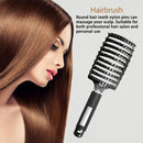 Natural Boar Bristle Detangling Nylon Brush Large Curved Curly Hair Styler - Black