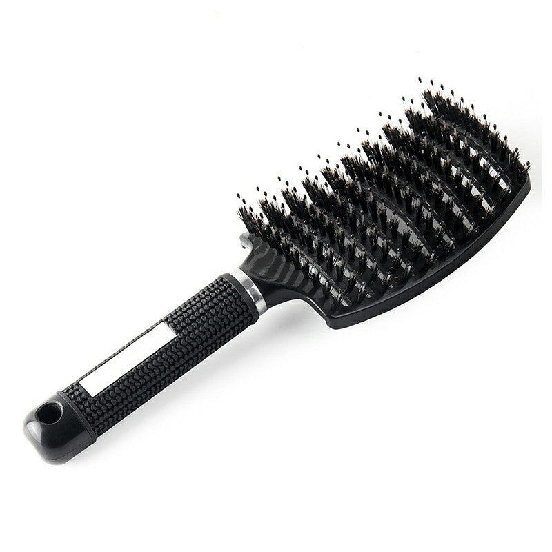 Natural Boar Bristle Detangling Nylon Brush Large Curved Curly Hair Styler - Pink