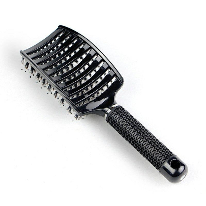 Natural Boar Bristle Detangling Nylon Brush Large Curved Curly Hair Styler - Red